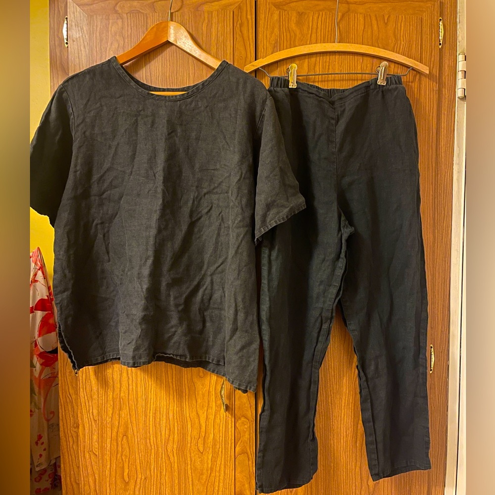 Flax linen set 2 pc top sz P and pants sz S lagenlook Jeanne Engelhart